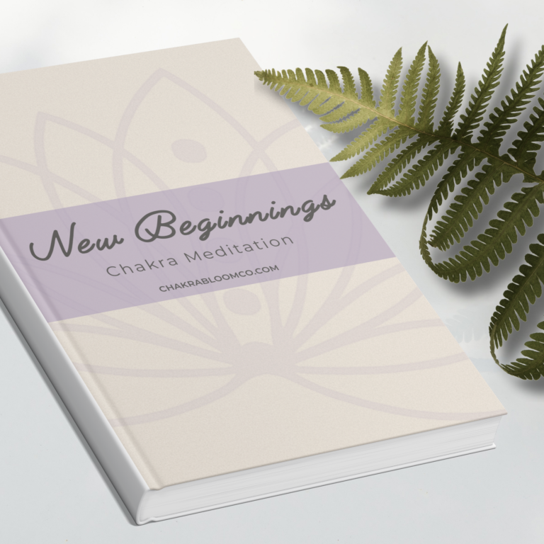 A notebook titled "New Beginnings" with a lotus design and a fern beside it.